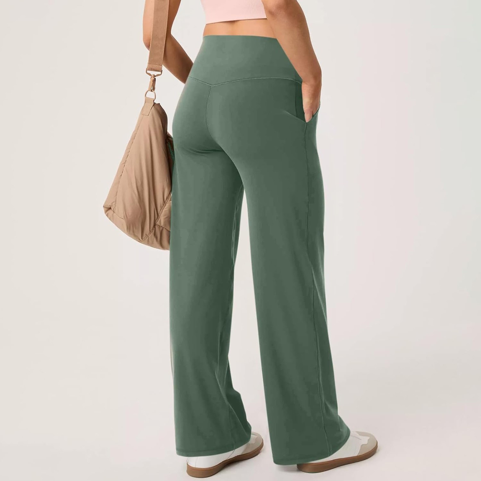 thumbnail image 4 of Pantalones de yoga de mujer de cintura alta y pierna ancha con bolsillos, pantalones de chándal holgados e informales, 4 of 6